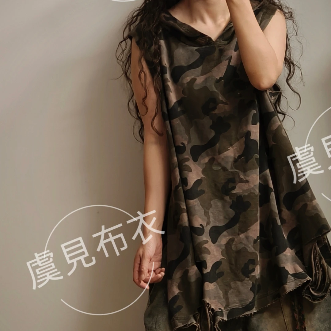 虞姑娘推荐 做旧炒色做旧毛圈破洞连帽马甲（衣长75左右胸围138）