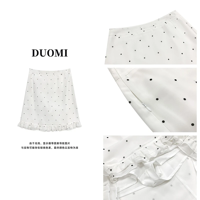 【DUOMI】夏季新款女装百搭时尚设计波点花边半身裙裙女短裙D7208