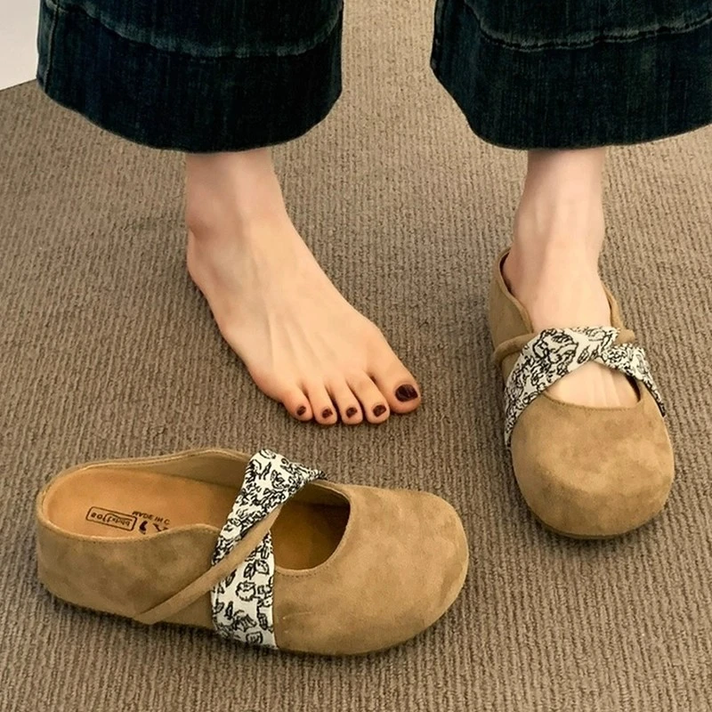 勃肯鞋女鞋子包头半拖鞋外穿2025新款休闲平底鞋一脚蹬夏季凉拖鞋