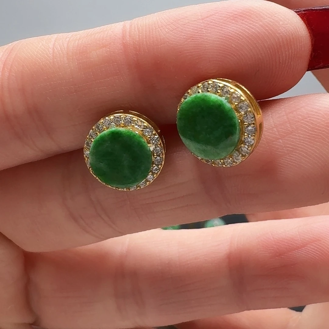 翡翠耳饰银S925镶嵌耳饰