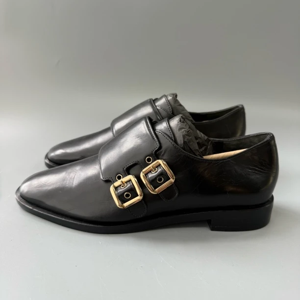 253 Lu 二带金扣 女黑色乐福鞋