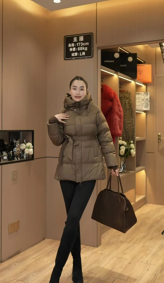 中长款女修身新款连帽收腰显瘦腰带款白鸭绒羽绒服