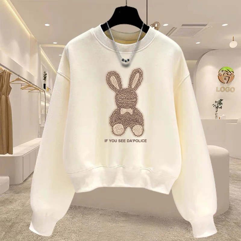 圆领套头短款卫衣女加绒加厚秋冬长袖上衣高腰显瘦小个子春秋薄款