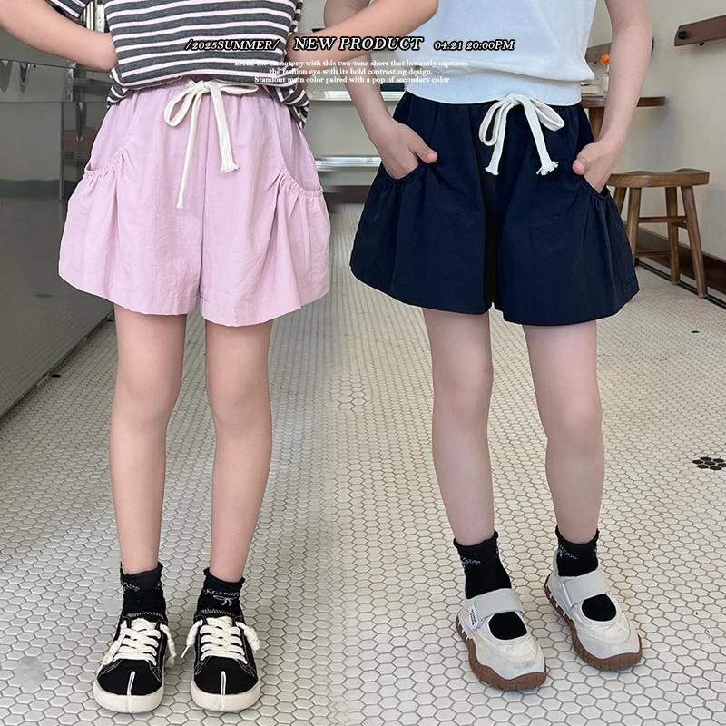 mini旦童装女童工装短裤裙夏季新款儿童百搭冰感宽松阔腿a字热裤