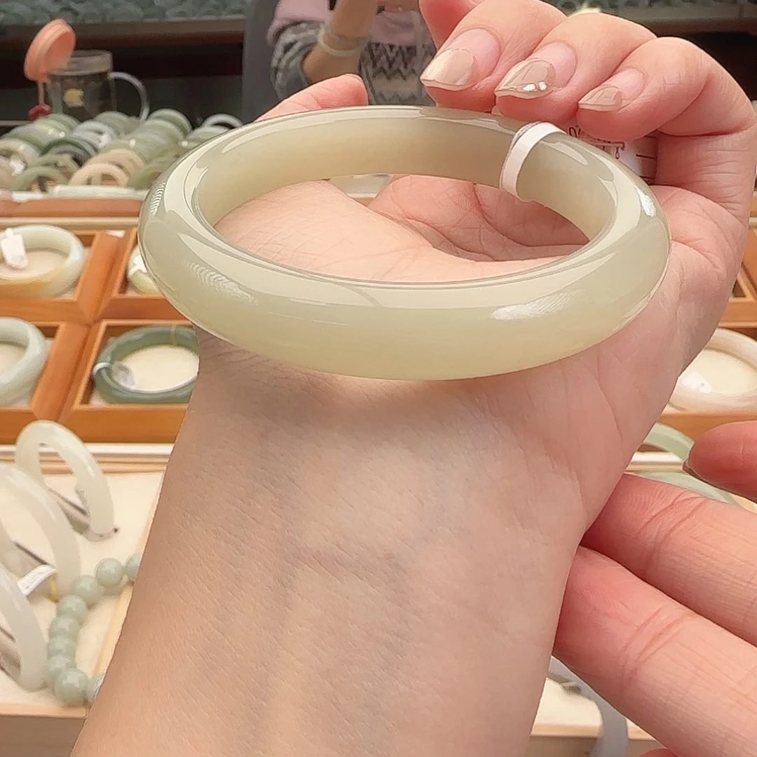 和田玉未镶嵌手镯冰胶蜂蜜水正圈58-59