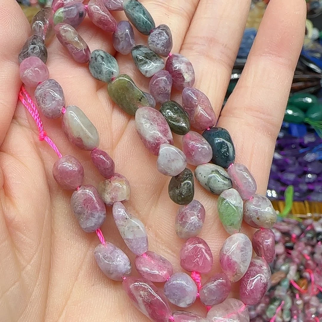 玛瑙/玉髓珠宝半成品合金碧玺随形6-8mm一条