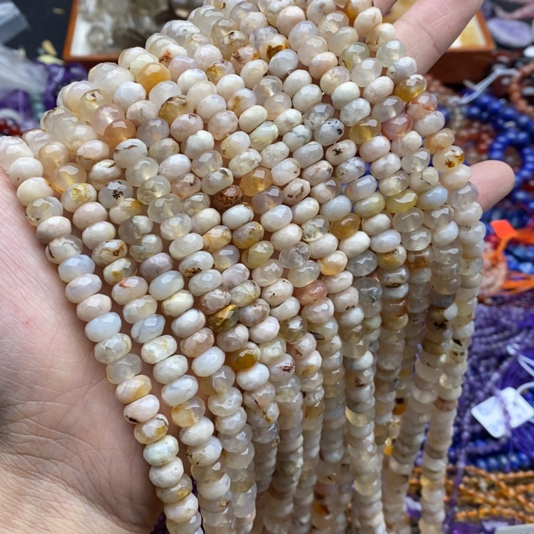 玛瑙/玉髓未镶嵌珠宝半成品一条天然5×8樱花玛瑙切面隔片