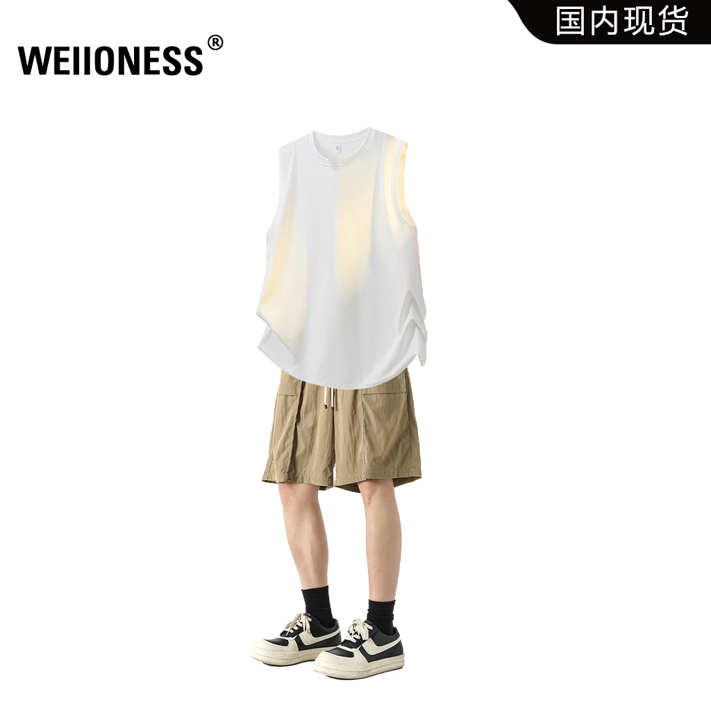 WEIIONESS冰丝背心套装男款2025夏季宽松休闲两件套轻奢痞帅男装
