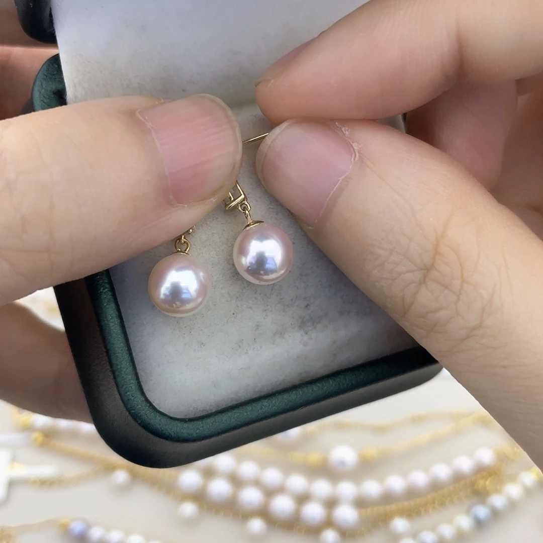 海水珍珠耳饰18K金镶嵌7.5-8耳钉