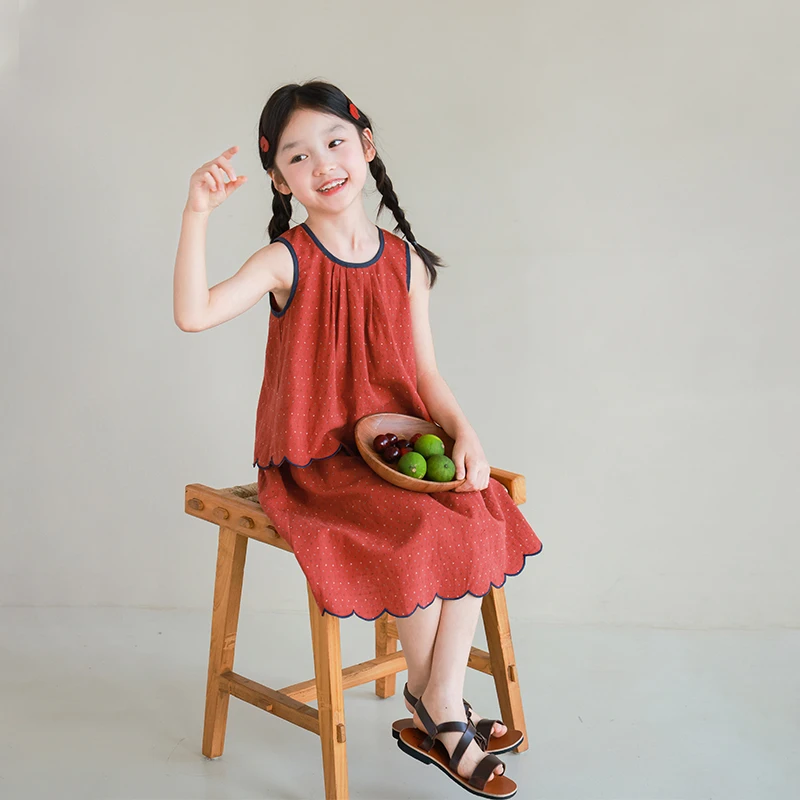 utouto大耳象女童波浪边点点上衣裙子2025夏季新款薄套装2503629