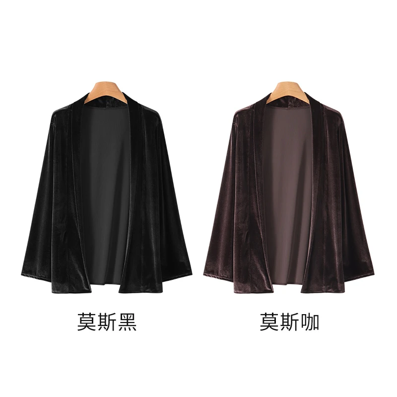 丝绒拼接金丝花边开衫睡衣外套J0868