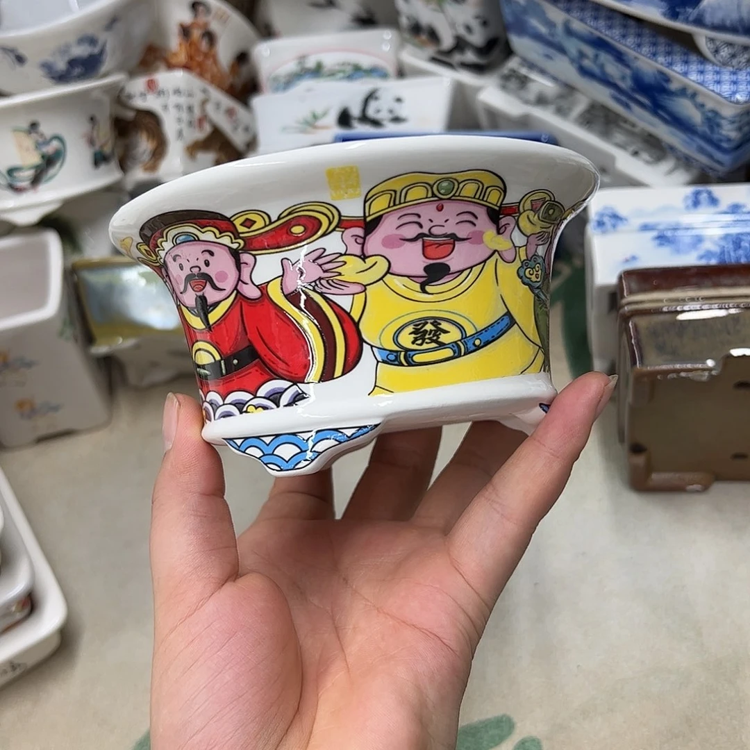 紫砂花盆706号瑕疵13/6.5cm仿手绘财神盆