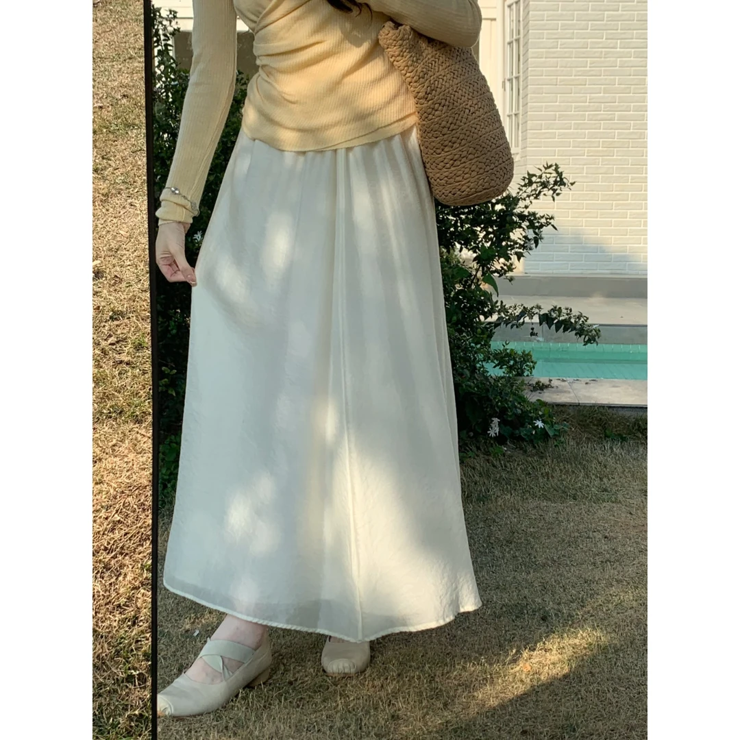 安安 珠光感高腰仙气半身裙