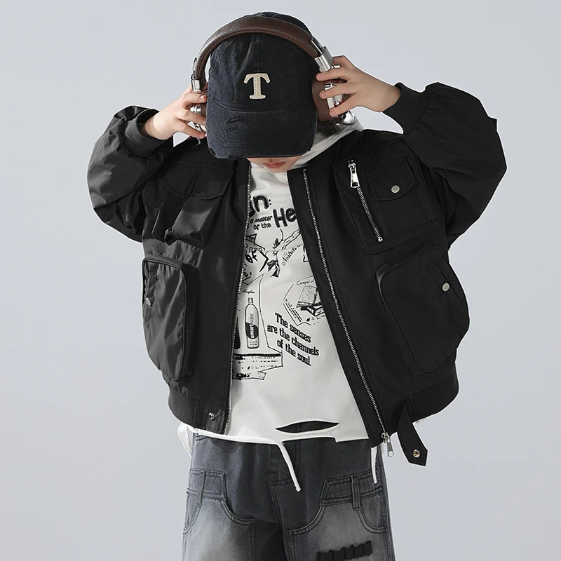 男童装春款工装外套儿童新款潮外套中大童工装口袋拉链外套3089