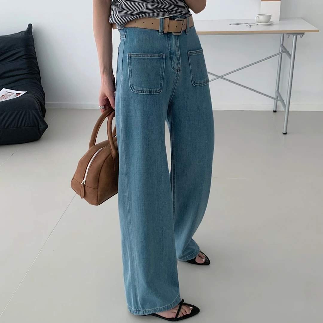 意法一批清仓 2025夏季百搭宽松高腰显瘦牛仔裤F0923