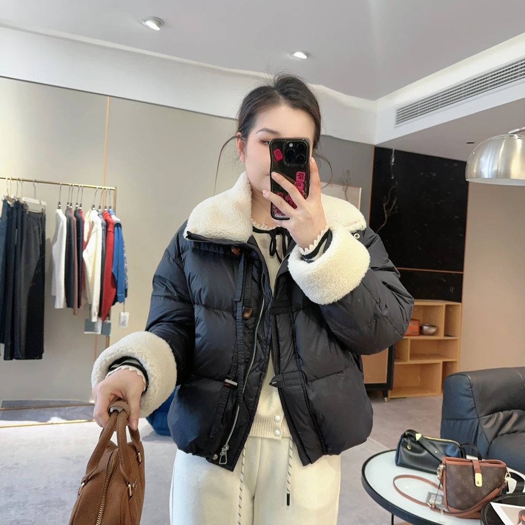 【欧加粒粒】2024冬季毛毛拼接时尚减龄短款保暖羽绒服 H24122904