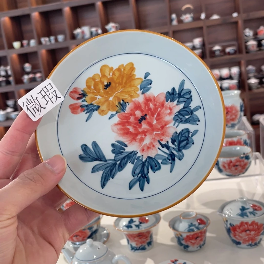 釉下手绘茶具微瑕