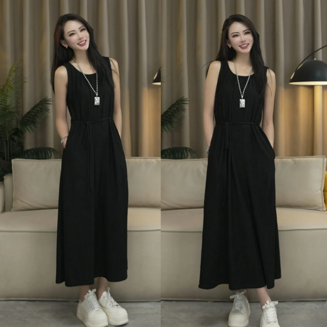 法式连衣裙女2025夏季时尚简约慵懒风无袖百搭宽松气质连衣裙1
