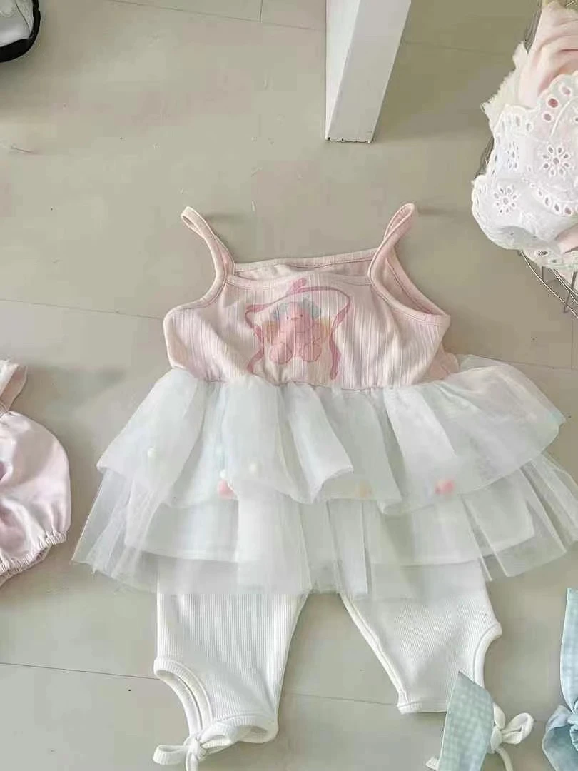女童粉色卡通网纱吊带上衣（CXQ-5250-夏A）