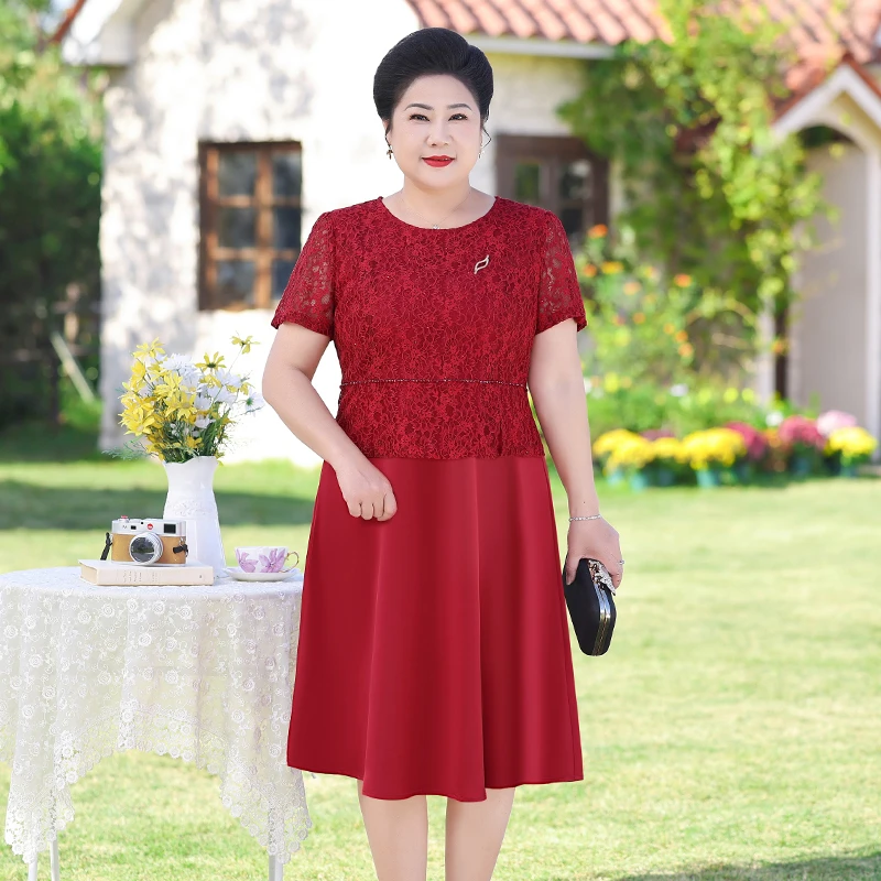 喜妈妈连衣裙婚宴装喜服洋气蕾丝裙时尚大码喜婆婆婚礼服WH25260