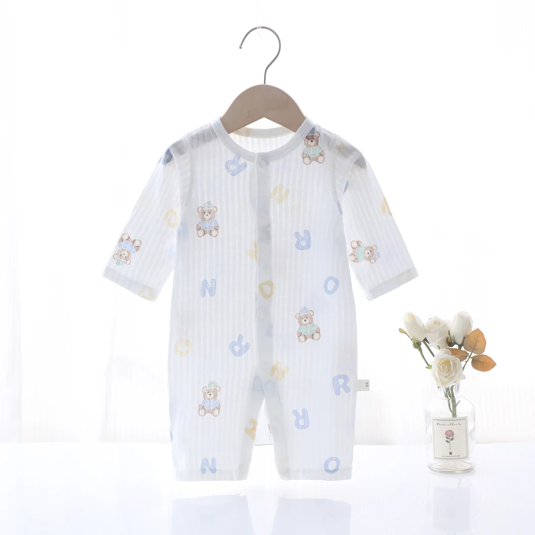 夏季纯棉薄款连体衣透气长袖宝宝婴儿卡通可爱婴儿新生儿薄款儿童