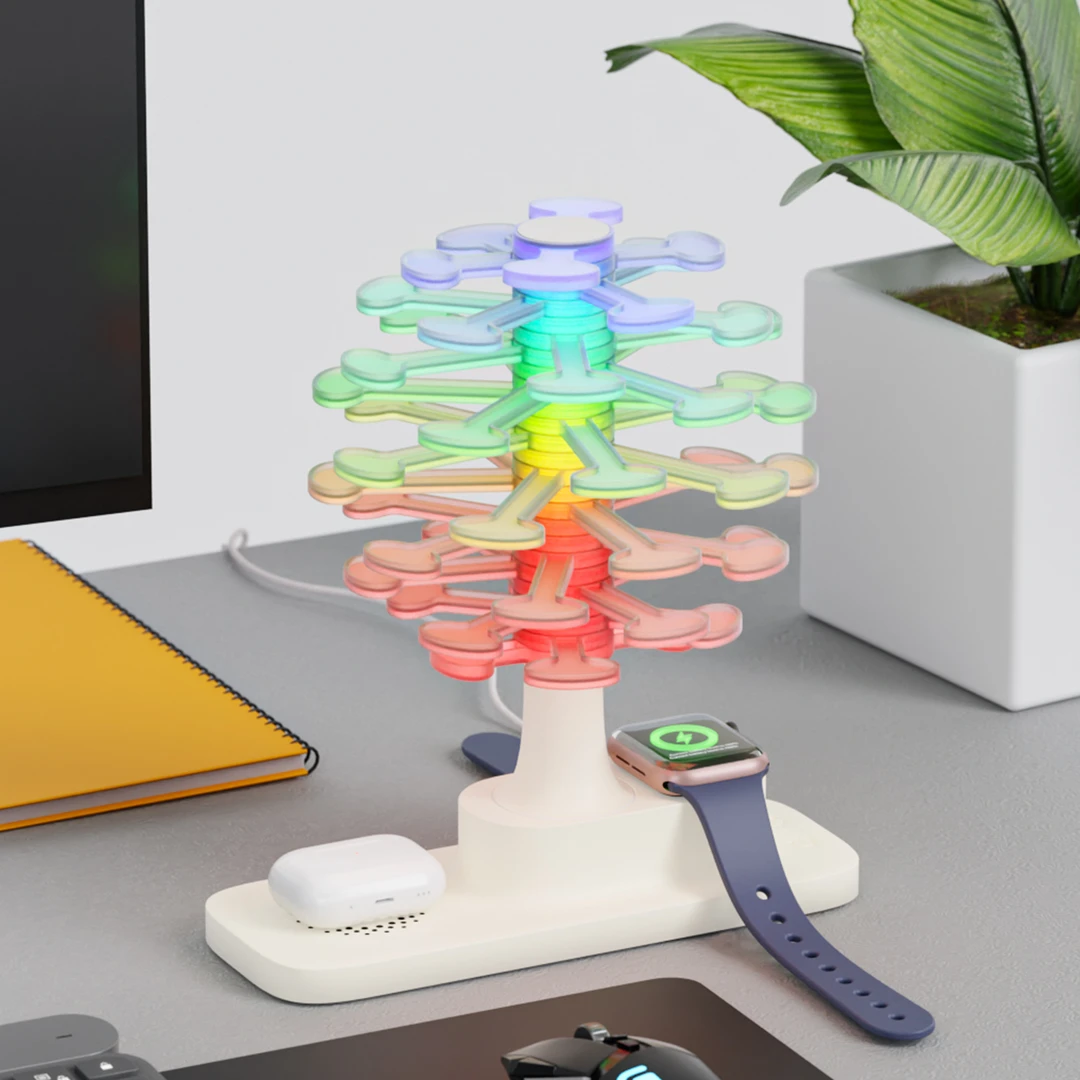 家用螺旋树无线充台灯LED小夜灯创意家居氛围灯手表无线充床头灯