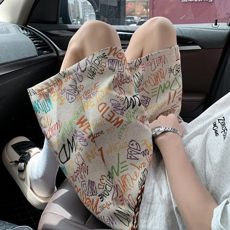 夏威夷度假风涂鸦短裤男2025夏季新款国潮高街五分裤直筒宽松中裤