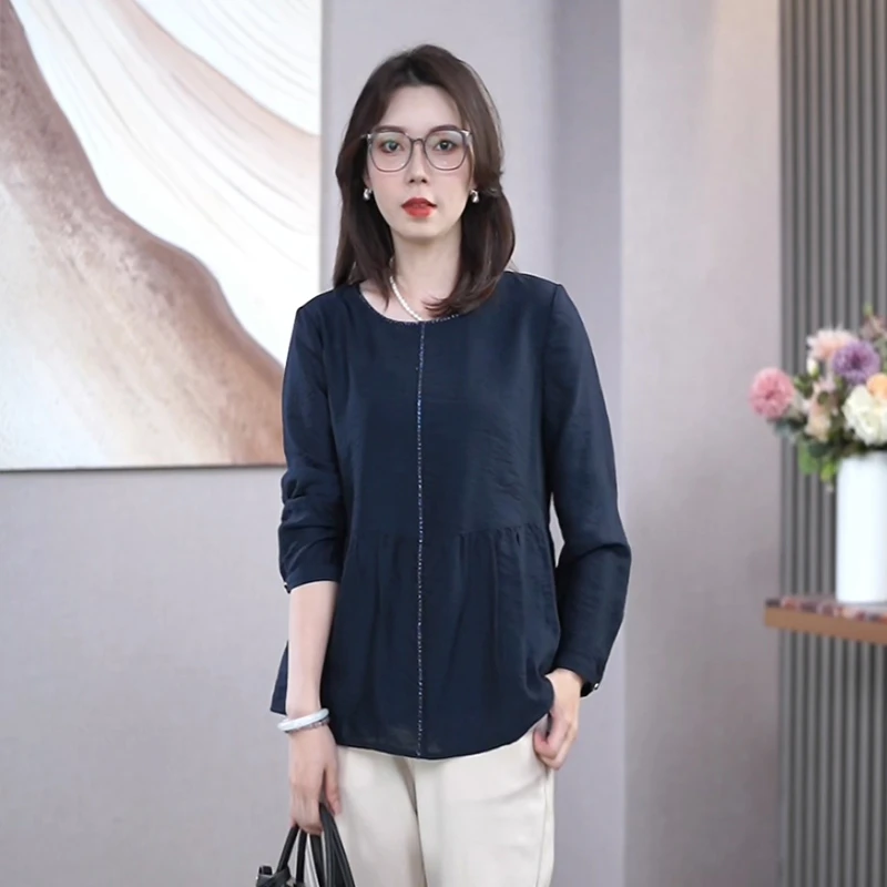 A22512阿吉多阔太太气质衬衫女2025新款遮肚子显瘦洋气小上衣