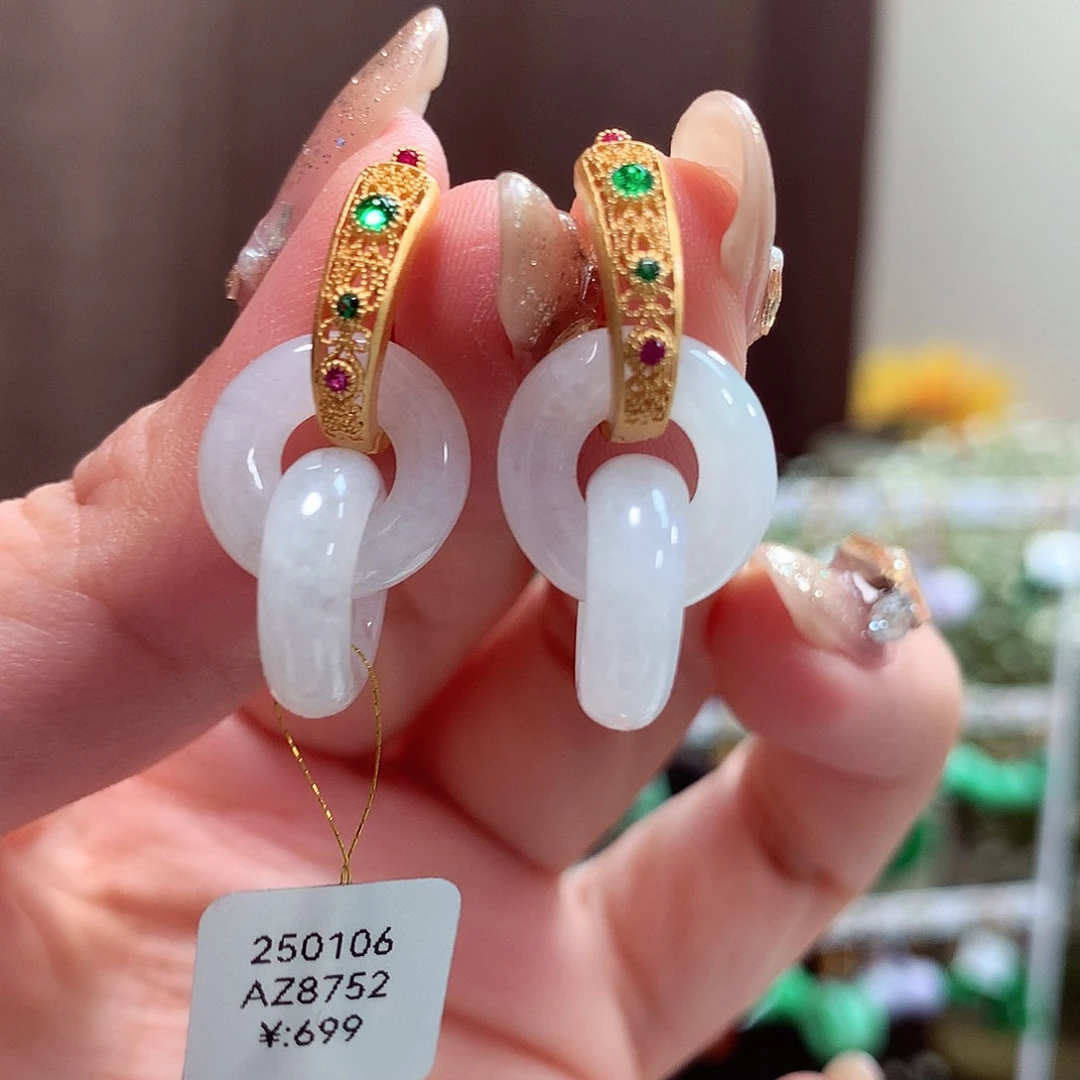 翡翠耳饰银S925镶嵌天然翡翠