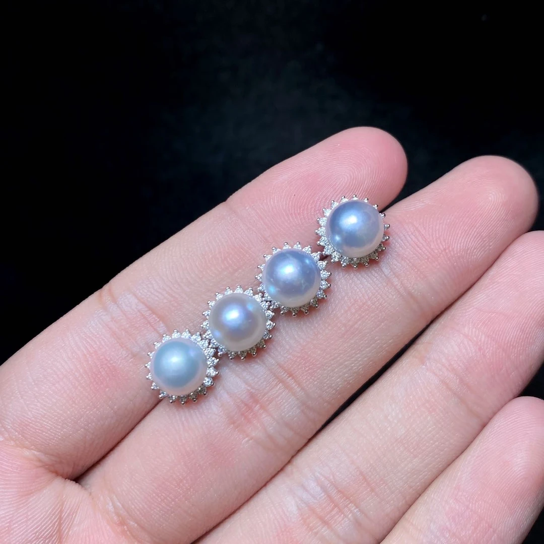 【云上好物】17 DS64941-S925银镶嵌珍珠耳钉-多样性发一件-7mm（JG）