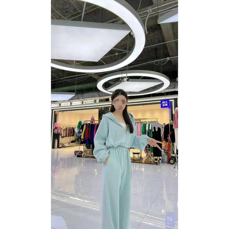 ‘一米八大长腿’夏季两件套抽绳短款高腰外套减龄直脚裤套装FZ006