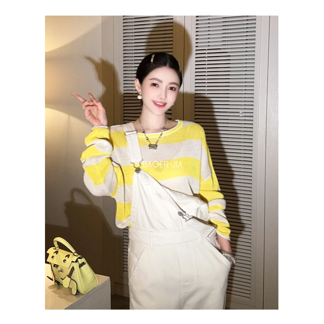 23-宝儿家含幂BV79925103XQ夏季新款穿搭撞色条纹休闲上衣