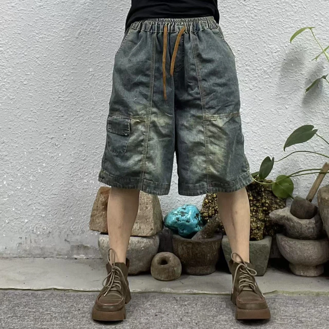 26016-1蓝右腿拼小口袋竖经外横线炒色牛仔裤（长59臀围126脚口70