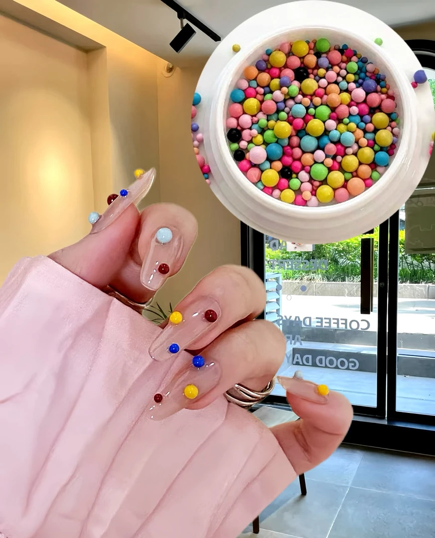 多巴胺彩色糖豆美甲饰品马克龙气泡珠大小混圆形小钢珠美甲素材