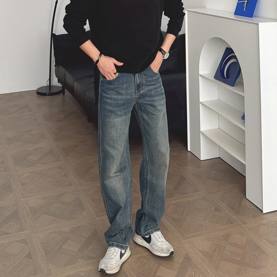 渣渣鹿春秋美式复古男士直筒牛仔裤微弯刀裤cleanfit休闲百搭长裤