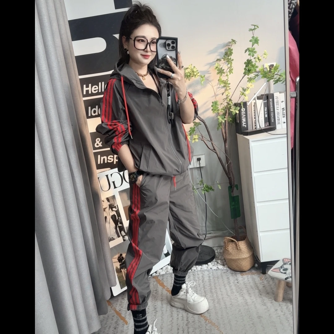 时尚运动休闲百搭宽松连帽套装