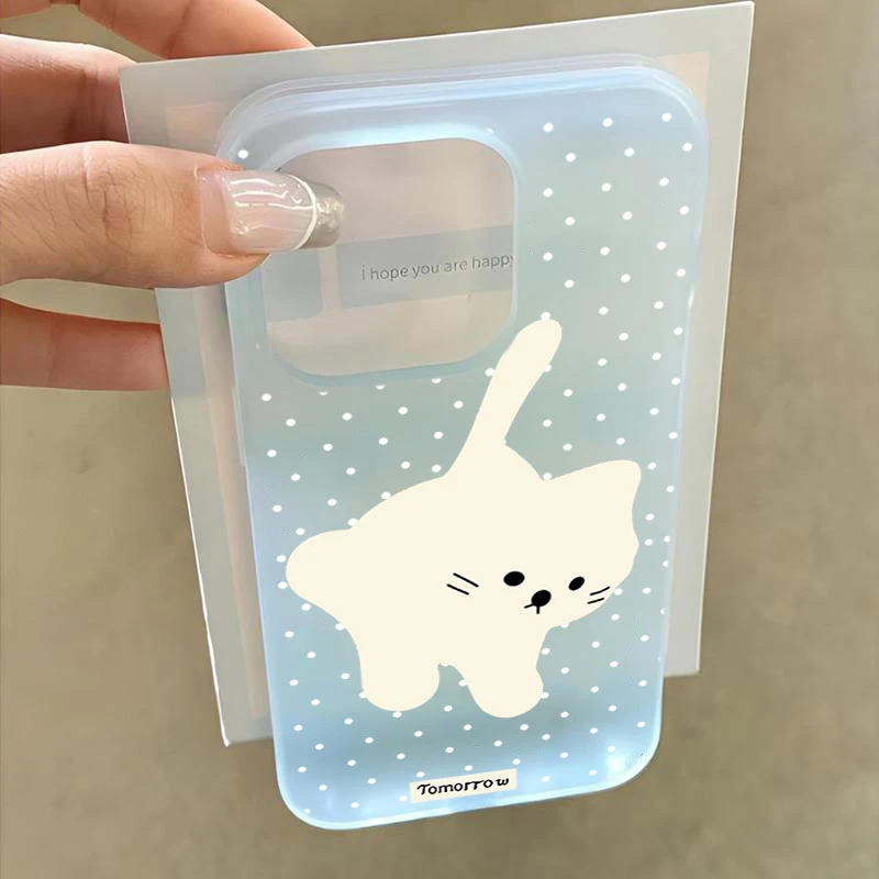 波点白猫适用iphone16promax苹果15手机壳14PLUS软13幻影12防摔11