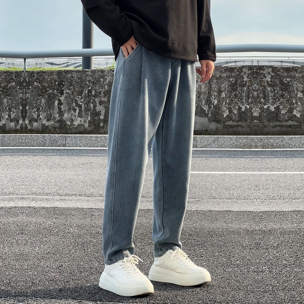 人字纹牛仔裤男款秋冬加厚新款美式复古星空纹裤子微锥直筒裤