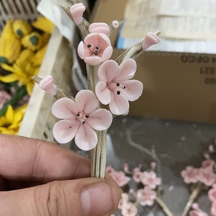 瓷片纯手工陶瓷花摆件瑕