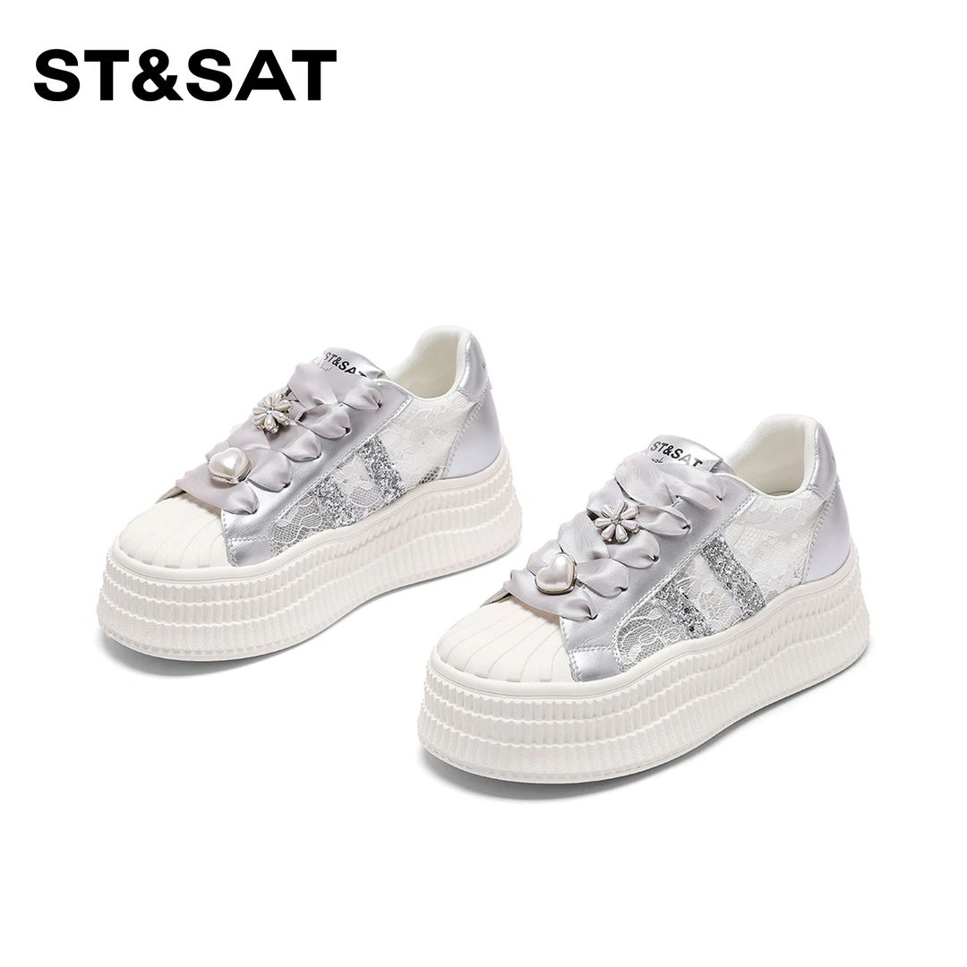 星期六平底贝壳头小白鞋女2025新款潮流休闲鞋厚底小众百搭板鞋