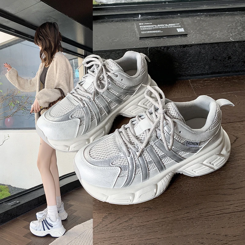 拉夏贝尔运动老爹鞋女2025年春季新款时尚休闲鞋厚底ins复古女鞋