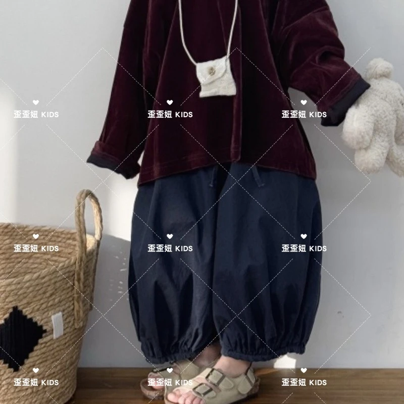 【歪歪妞童装】527儿童复古森系极简宽松慵懒风气球裤灯笼裤九分裤