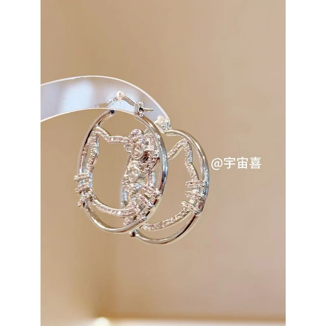 铜合金锆石耳饰 I3-088【镂空kt白锆双面耳扣耳圈】