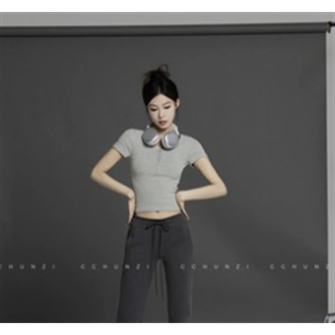 美式复古针织短袖T恤女