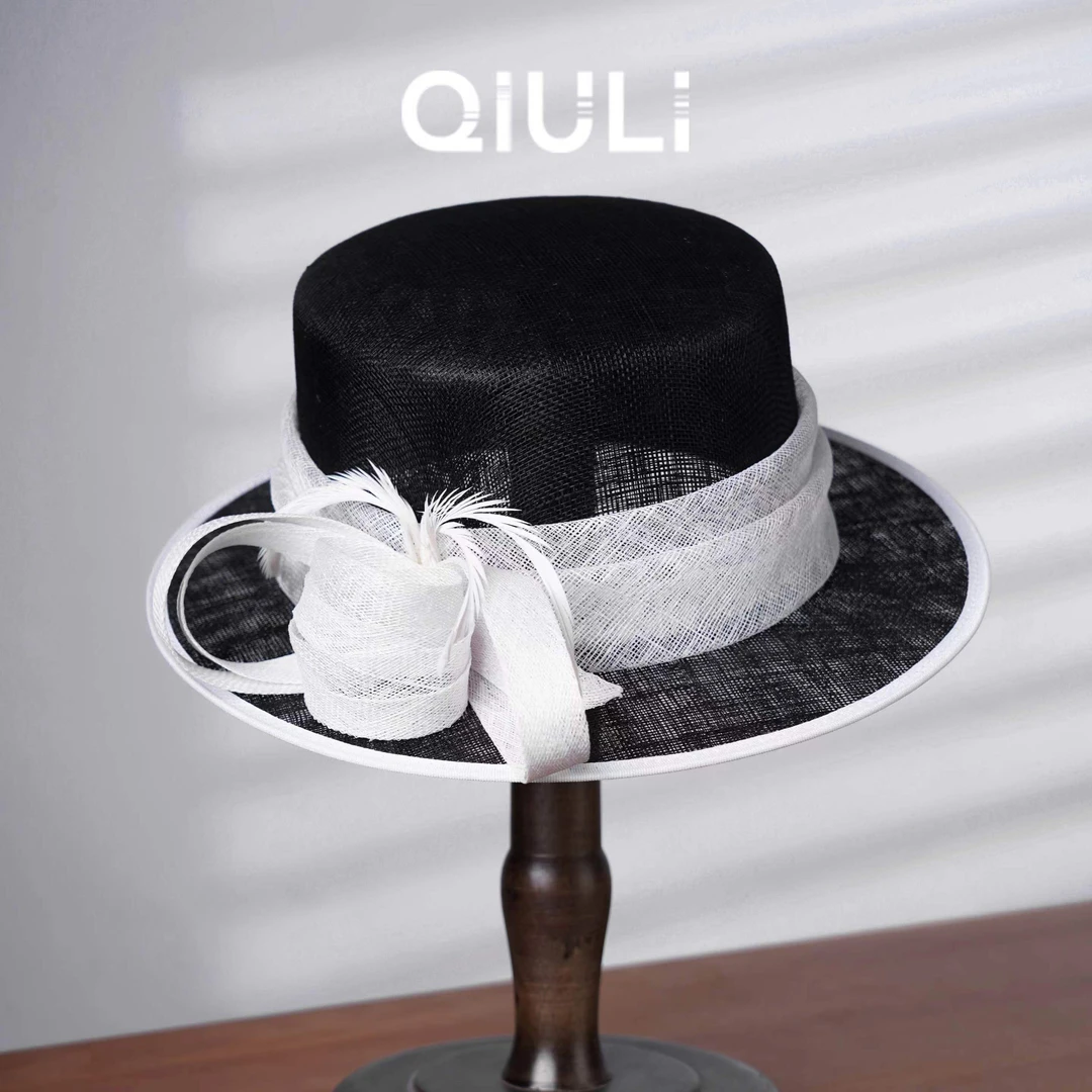 气质满满麻纱羽毛平顶圆饼帽子头饰 我我2127