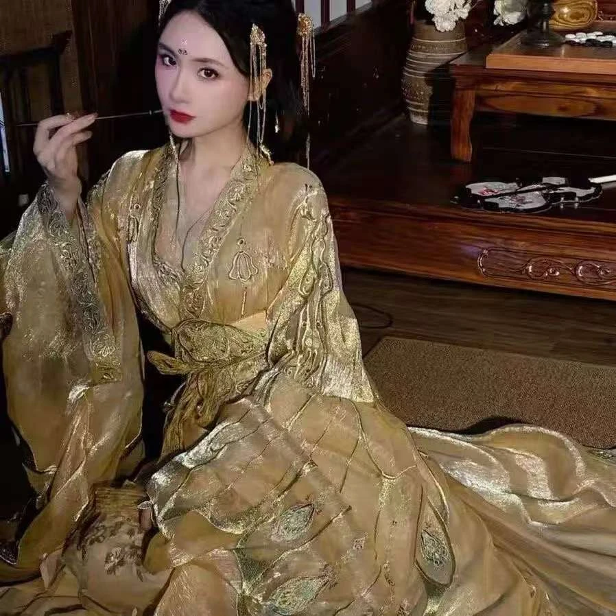 汉服魏晋风直裾长衫战国袍重工刺绣超仙汉服大袖衫套装