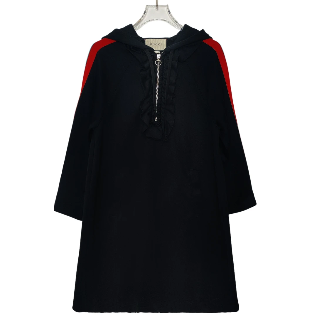99新 GUCCI/古驰 002431 SS24纯色徽标连帽长袖连衣裙 XS码