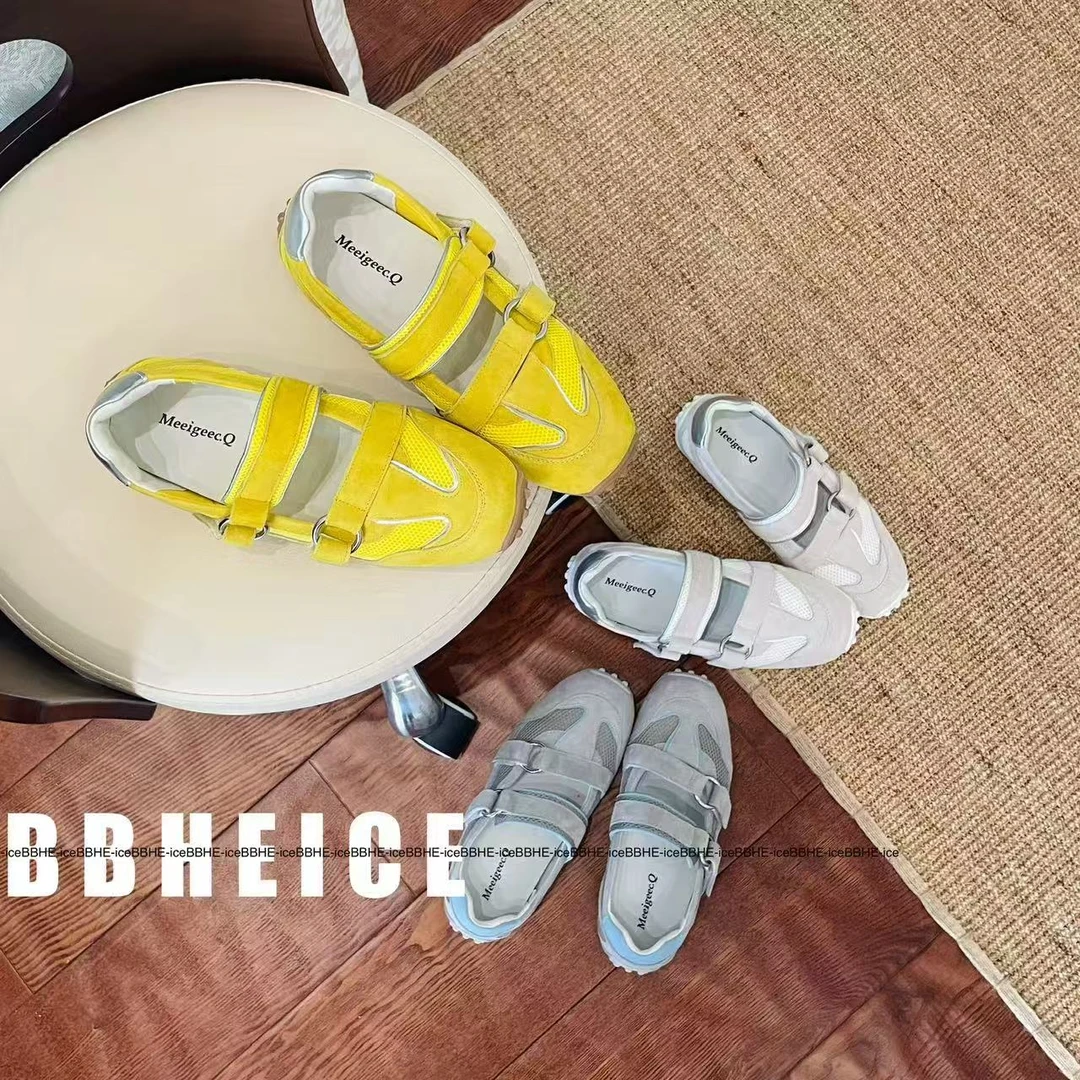 女士夏季新款玛丽珍芭蕾鞋平底网面魔术贴设计感百搭休闲德训鞋