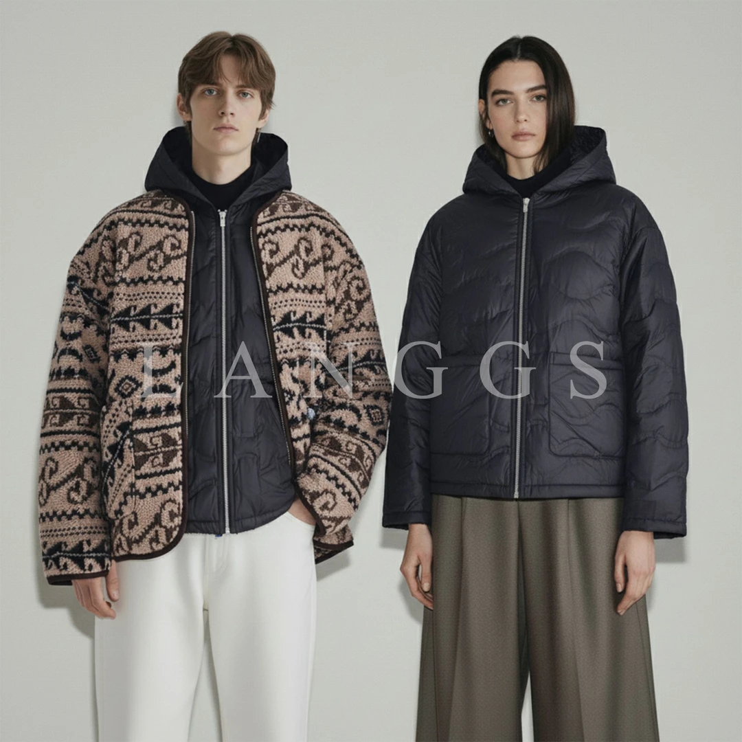 LANGGS&浪叔 25冬阿美咔叽风摇粒绒真两件连帽羽绒服外套-FW54120