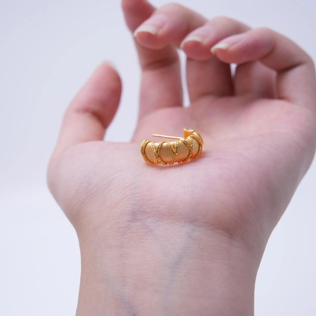 【金耳钉】绳结拉丝耳圈足金999百搭送女友5G零附加精致灵动百搭